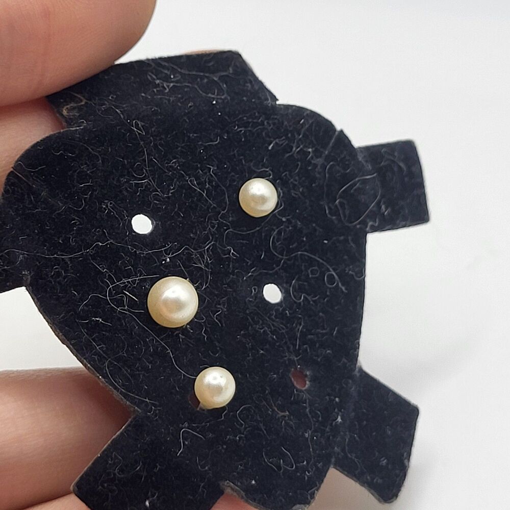 Vtg Signed Majorca Pearl Earrings Set of 3 Graduated Cream Round Studs Spain